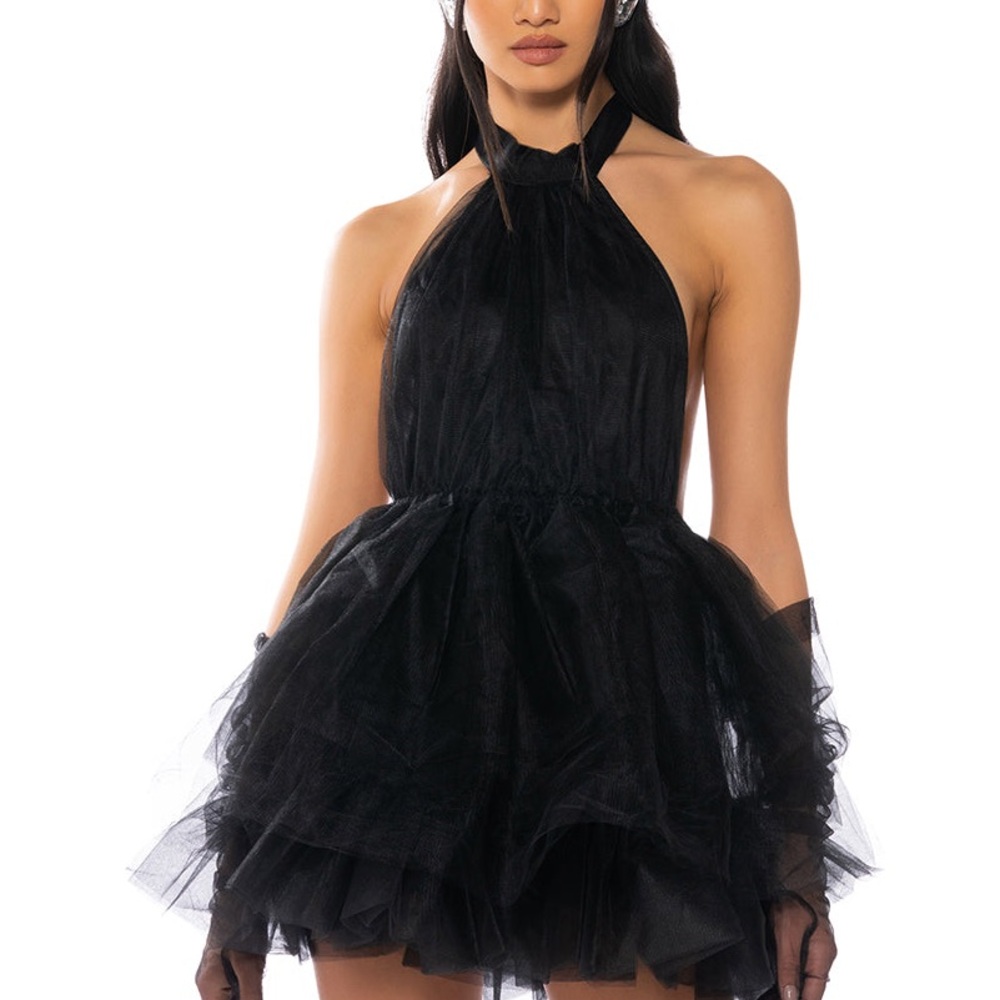 Elegant Black Backless Halter Dress